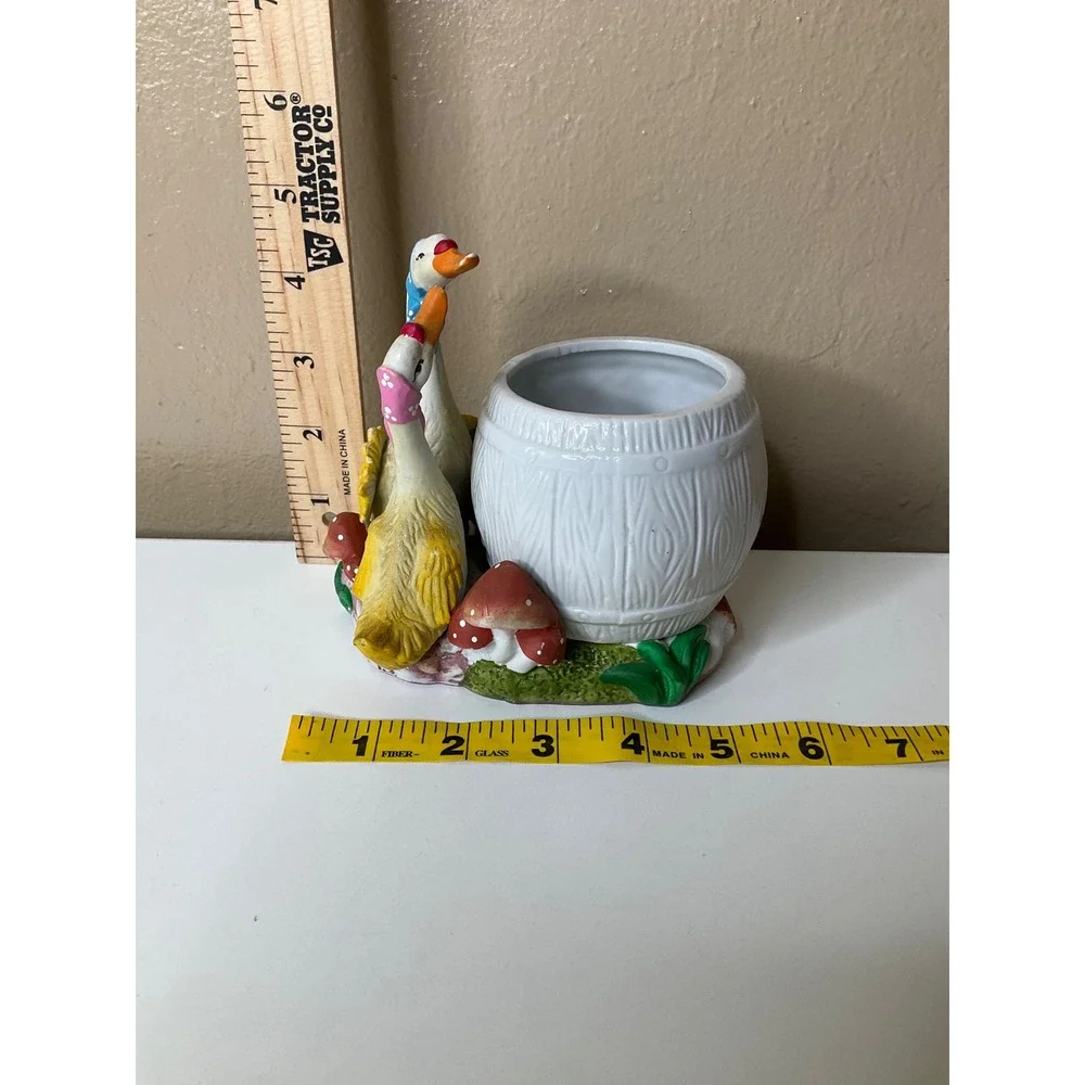Vintage Ceramic Mother Goose Planter 2 Geese Mushrooms Decor Cottagecore Country